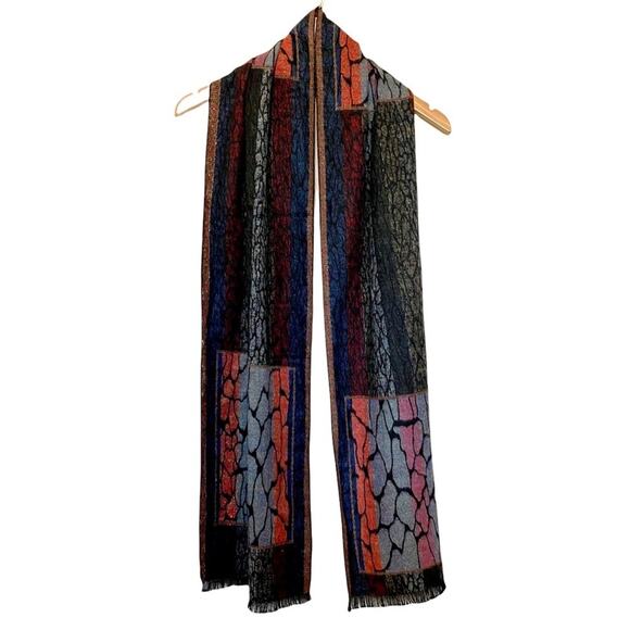 100% cashmere long scarf wrap muffler multi colored burgundy rust navy - Picture 1 of 7